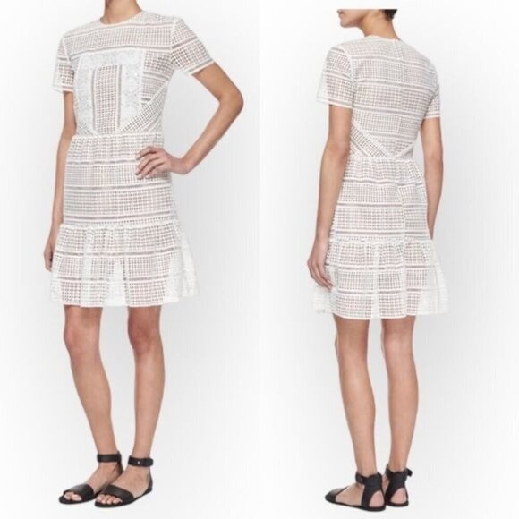 Self Portrait Patchwork Lace Mini Dress, White with  Nude,  Size 10‎ - Picture 3 of 16